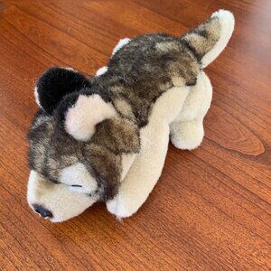 JAAG Plush Timber Wolf Husky Stuffed Animal Toy Laying Realistic Eyes Closed